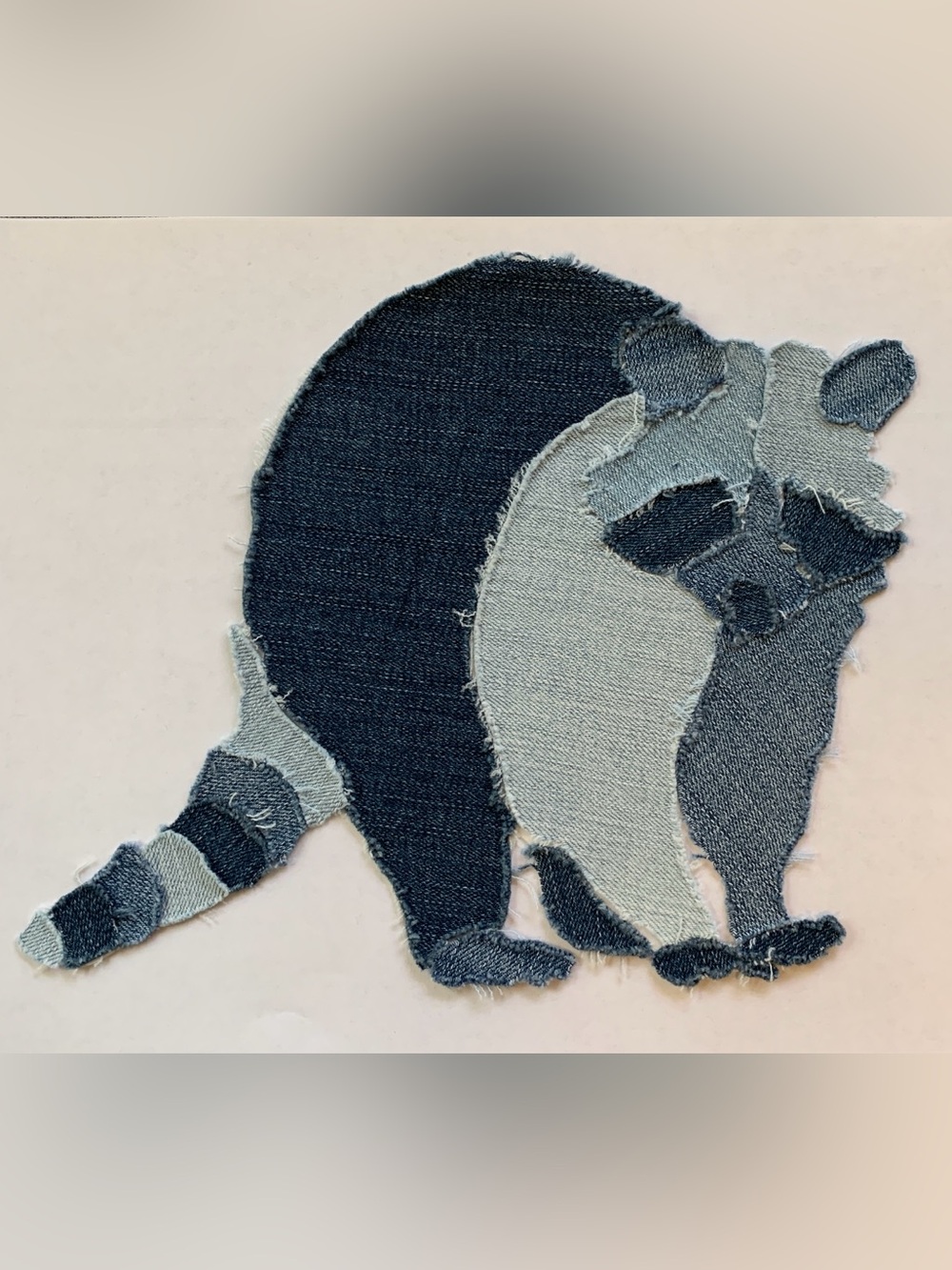 Raccoon Patchwork Hand Cut Handmade Denim Design Iron-On For Shirts, Canvas Bags